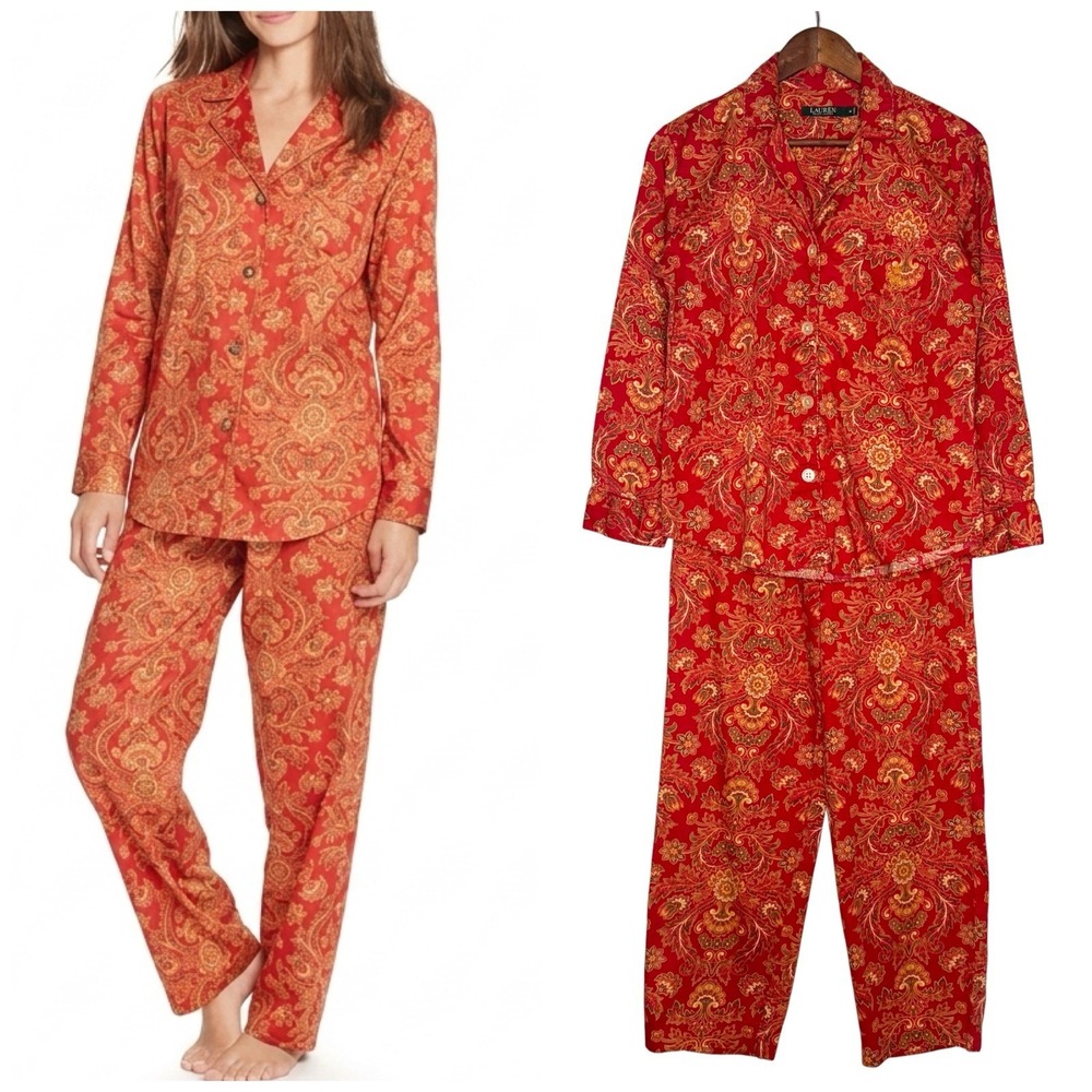 Lauren Ralph Lauren Pajama Set Womens M Paisley Floral Old Money Comfort Cozy